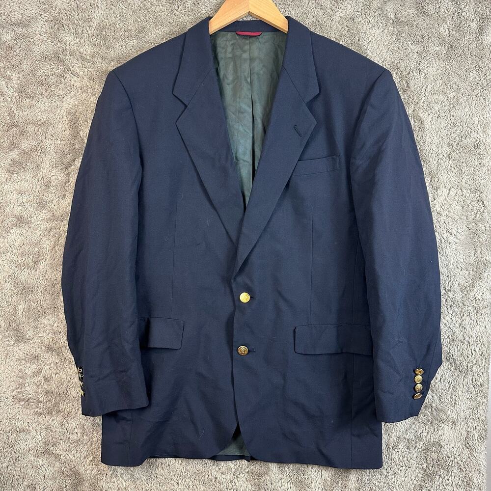 Navy Blue Wool Blazer Gold Buttons Hart Schaffner Marx Sport Coat 42 Long 42L